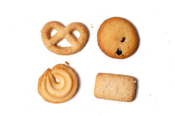 Danish butter cookies. Isolated on white background. Perfect for any commercial usages. close up,