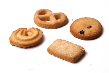 Danish butter cookies. Isolated on white background. Perfect for any commercial usages. close up,