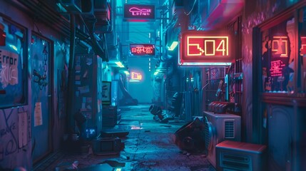 Neon Alley with 404 Error Signs