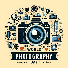 Obraz premium A camera logo in poster and banner design for world photography day