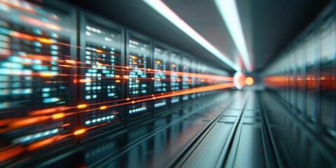 Obraz premium Server Room With Data Flowing Through