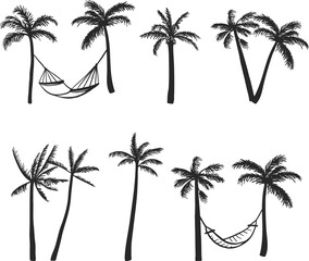 Black palm tree silhouettes set