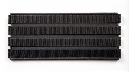 Dark rectangular strips with hook and loop fastening system on a clean white background, viewed from directly above.