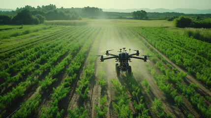 Technology Farmers using drones, smart tractors, and other high-tech equipment to monitor and manage crops in expansive
