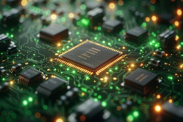 Electronics cyberspace with micro microchip, cyberspace background. Generative AI