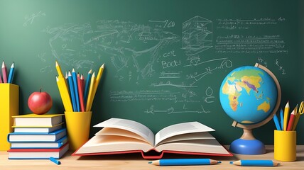 Bright and Minimalist Study Background with Open Books and Stationery for Virtual Classroom