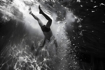 Dynamic action shot of a swimmer diving into a pool.


