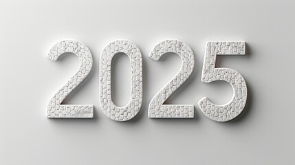 Volumetric inscription 2025, white colors, snake scale texture. New Year greeting card lettering. Generative AI