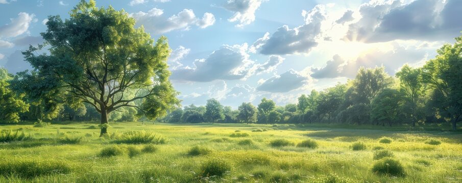 Serene Evening Vista with a Wide-Angle Perspective Capturing the Tranquility of Twilight Hues, Illuminating the Landscape with Golden Rays, and Showcasing the Beauty of Nature's Serene Embrace