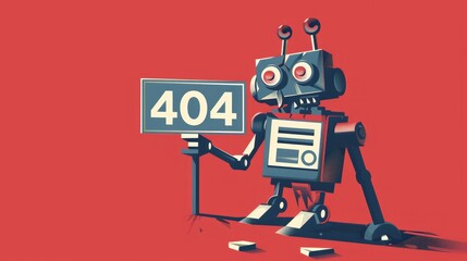 Fototapeta premium Robot Holding 404 Error Sign Cartoon