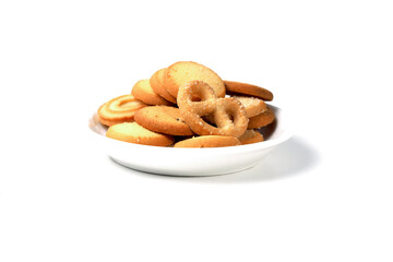 Assorted Danish butter cookies. Isolated on white background. Perfect for any commercial usages.