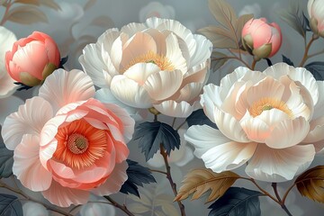 Pink and cream flowers background. Generative AI