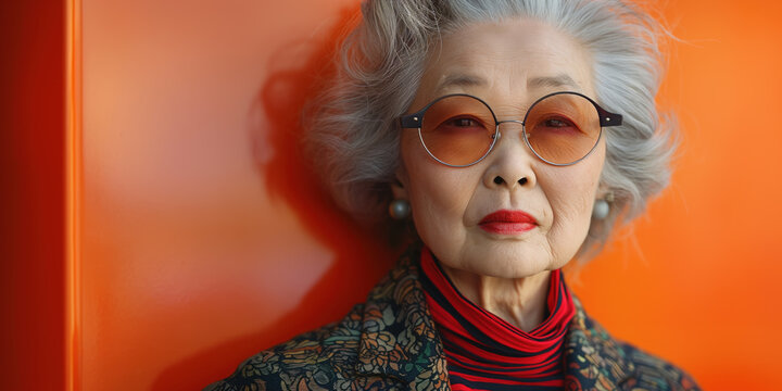 &Auml;ltere Chinesin mit Sonnenbrille