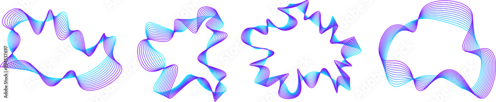 Poster Set of Vector wave dynamic music lines. Blue-violet abstract lines. Sound waves on transparent background for your design. Vector EPS 10