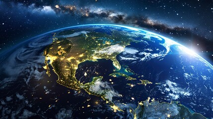 Fototapeta premium planet earth at night from space showing north america