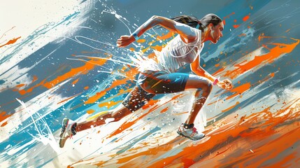 Illustration of a female athlete runner on an abstract background.