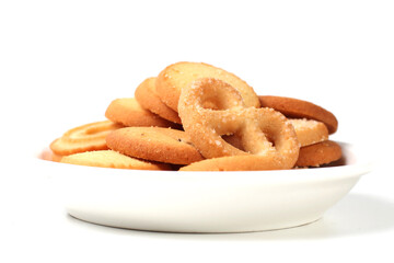 Assorted Danish butter cookies. Isolated on white background. Perfect for any commercial usages.