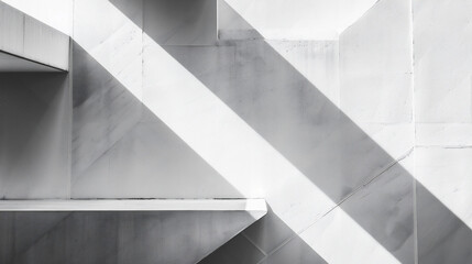 Fototapeta premium 光と影が白い壁に幾何学的な形を作り出している、モノクロ写真アート風背景グラフィック