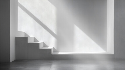 光と影が白い壁に幾何学的な形を作り出している、モノクロ写真アート風背景グラフィック