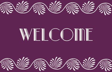 Art deco frame. Gatsby Style design a template with Welcome for invitations, Pink gold text, leaflets and greeting cards. The style of the 1920s - 1930s. Vector illustration. Vintage linear border.