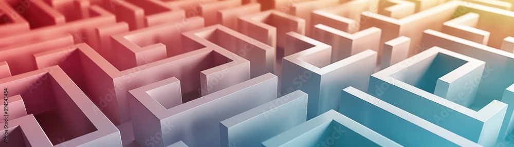 Poster intricate abstract maze with colorful gradient lighting, symbolizing challenge, complexity, and prob