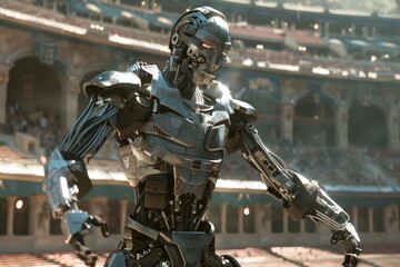 Fototapeta premium Robot Gladiator in the Arena.