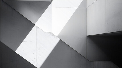光と影が白い壁に幾何学的な形を作り出している、モノクロ写真アート風背景グラフィック