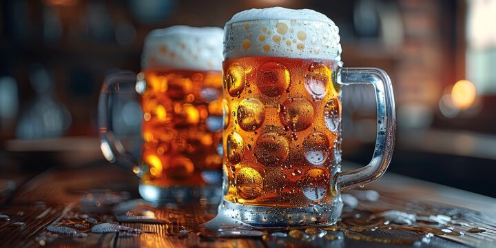 National Drink Beer Day frothy beer mugs, September 28th - Powered by Adobe