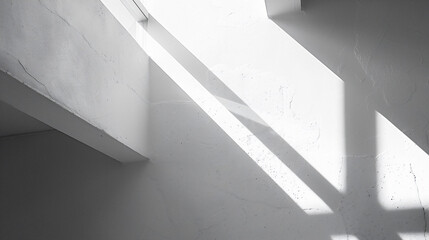 光と影が白い壁に幾何学的な形を作り出している、モノクロ写真アート風背景グラフィック