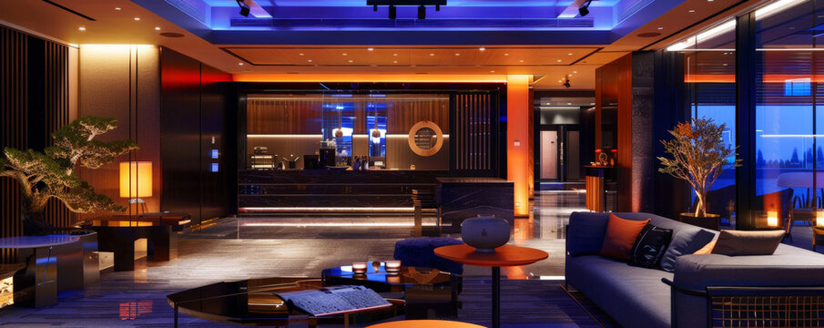 The stylish ambiance of a modern interior illuminated by LED lighting, featuring warm and colorful lights that highlight the sleek design elements and sophisticated decor.