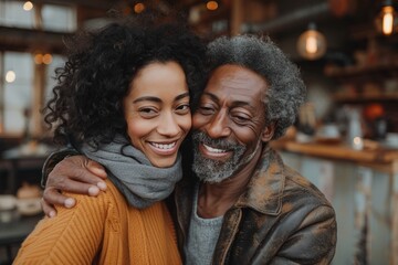 Elderly couple smiling in cafe