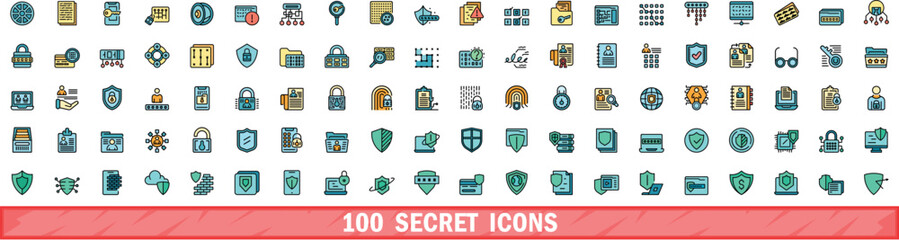100 secret icons set. Color line set of secret vector icons thin line color flat on white