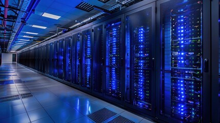 Naklejka premium A modern data center with advanced servers and cooling systems