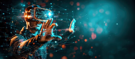 A man is wearing a virtual reality headset