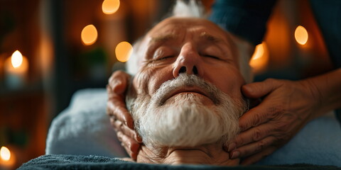 Senior man receiving a relaxing facial massage