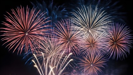Fototapeta premium Fireworks Creating a Crisscross Pattern in the Night Sky, Perfect for Dynamic and Eye-Catching Firework Scenes