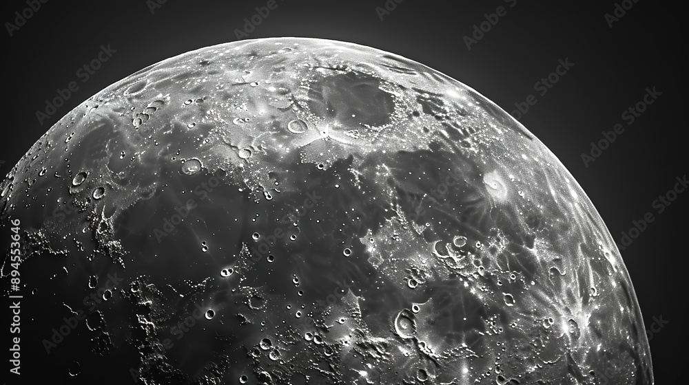 Poster close-up of the moon through a telescope with craters visible.