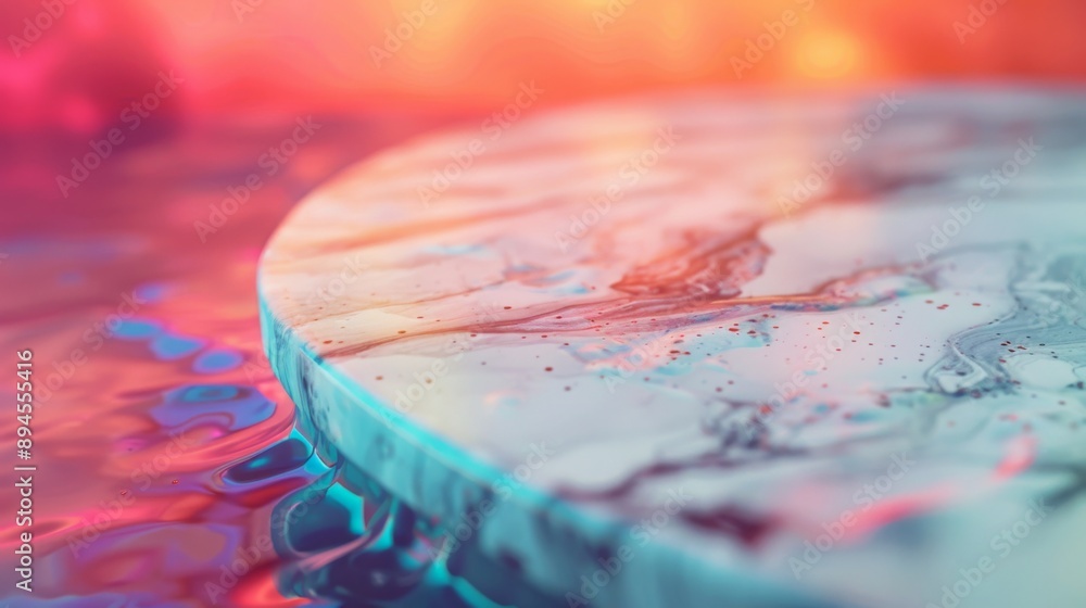 Aufkleber a marble platform sits atop a vibrant liquid surface, creating a striking contrast of textures and c