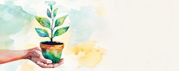 Corporate environmental projects, sustainable business growth, watercolor style
