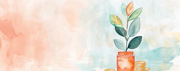 Eco-conscious community change, positive financial initiatives, watercolor style