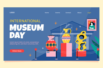 Hand drawn flat international museum day landing page template