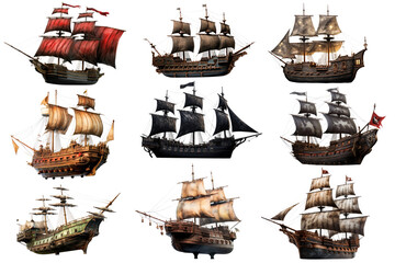 Fototapeta premium PNG pirate ship element set, transparent background