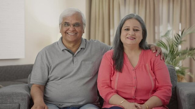 Happy Indian old couple smiling