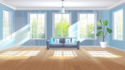 Fototapeta premium Empty Living Room with Walls, Floors, and Windows Only - Wallpaper Vector Illustration