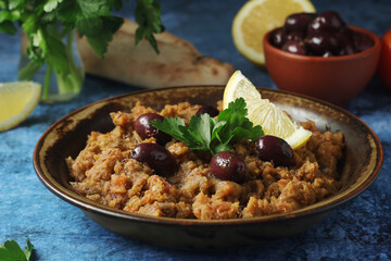 A plate with traditional Moroccan salad zaalouk