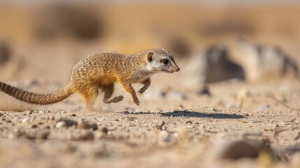 Obraz premium Mongoose Running Across Sandy Desert Floor Wildlife Photography for Nature Enthusiasts