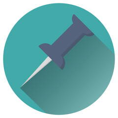Organizer push pin flat icon with long shadow isolated on white background.