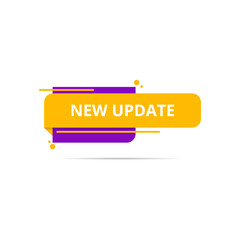 New update banner sticker, web label button with speech bubble design, yellow or gold and purple