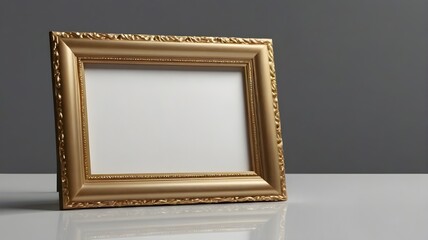 A gold framed picture is on a marble table
