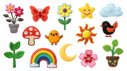 Fototapeta premium PNG cute felt sticker set, transparent background